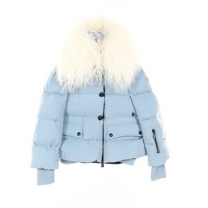 Moncler Sky Blue Puffer Jacket with White Faux Fur Collar